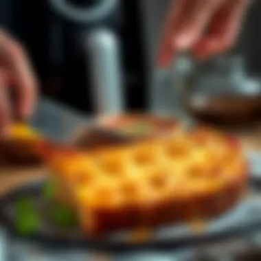 Slicing into a moist airfryer cake