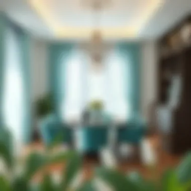 Elegant dining area with aqua green elements