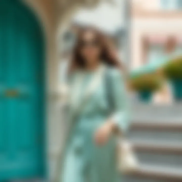 Stylish outfit featuring soft aqua green tones