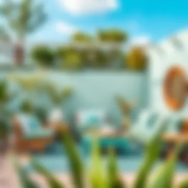 A serene outdoor setting showcasing aqua green decor