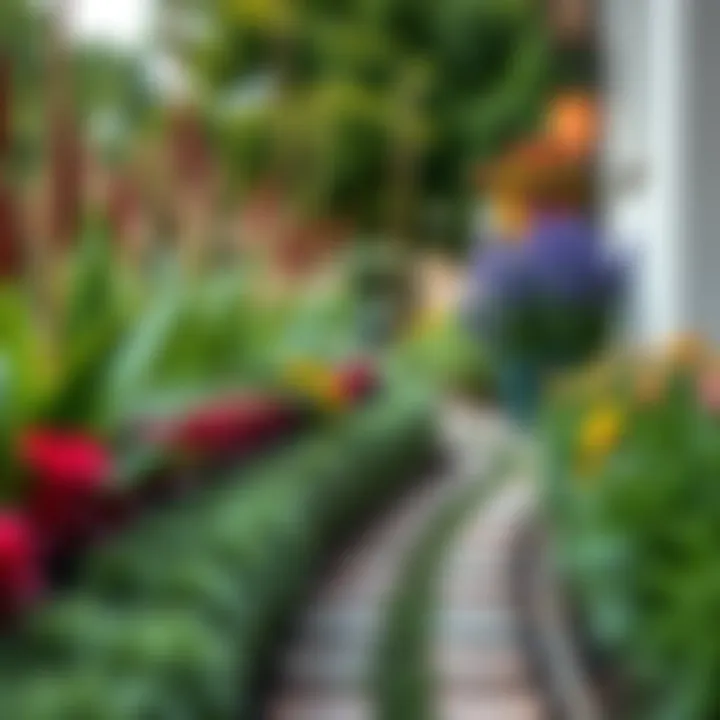 An artistic arrangement of border plants along a garden pathway, enhancing visual appeal.