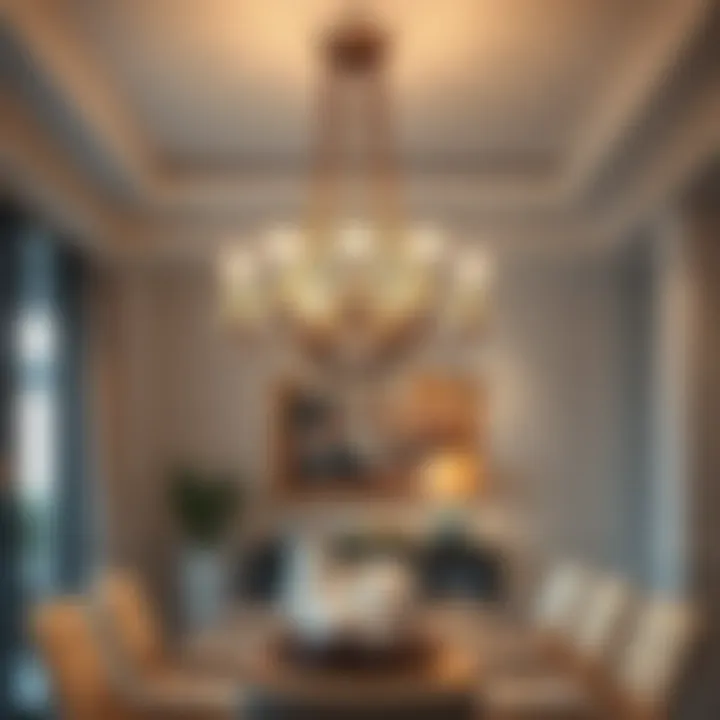 Sophisticated Chandelier in Dining Space Elegant chandelier illuminating a dining area