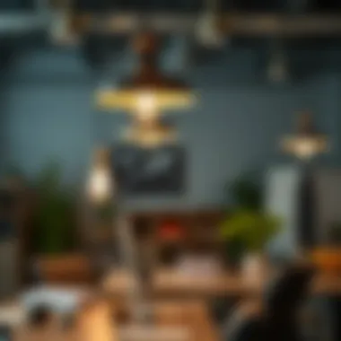 Industrial Pendant Lighting in Workspace Industrial-style pendant lights in an office setting