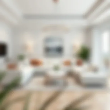 Elegant living room featuring a white sofa set and modern decor