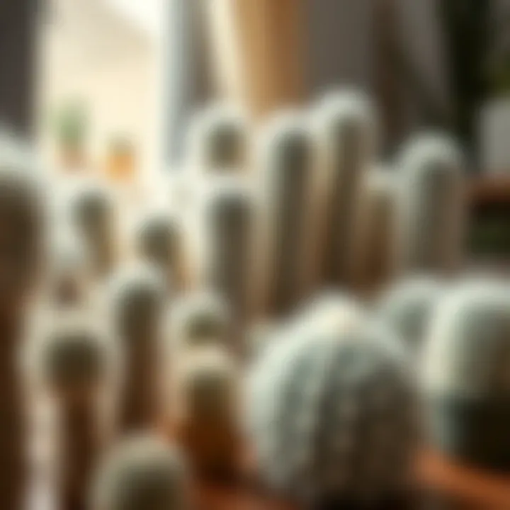 Indoor Arrangement of White Fluffy Cacti A collection of white fluffy cacti in a well-lit indoor setting, accentuating their aesthetic appeal