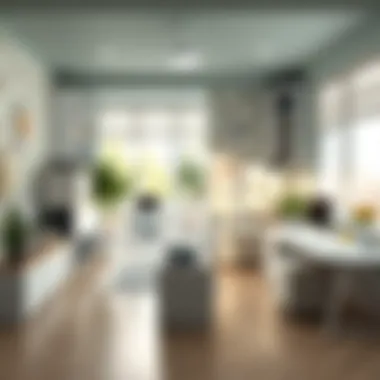 Bright office space with soft-colored wallpaper enhancing productivity