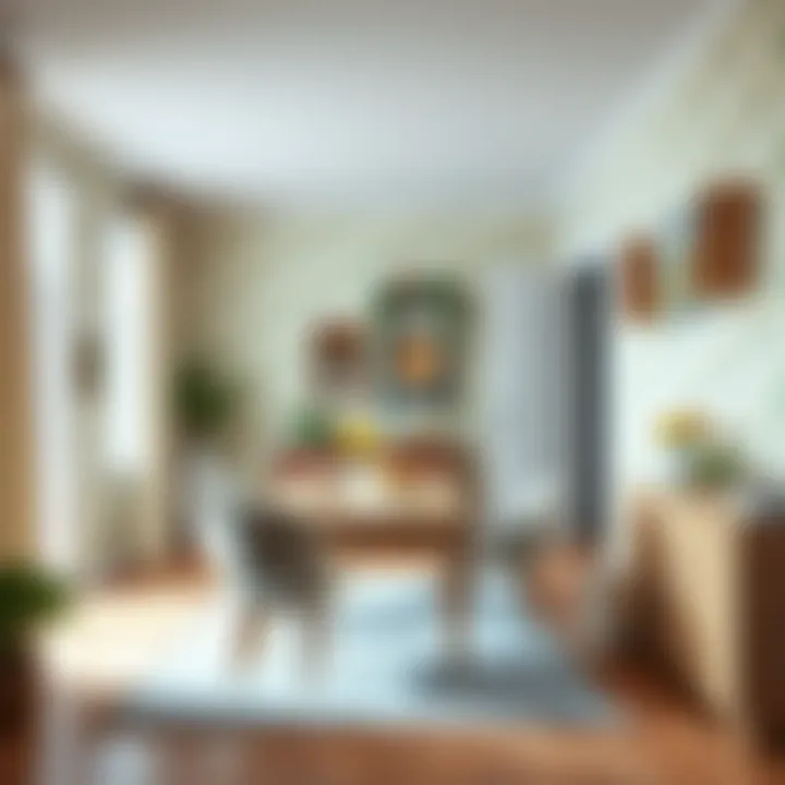 Cheerful dining area with vibrant light-toned wallpaper creating a welcoming environment