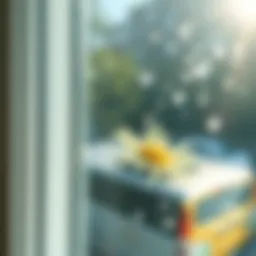 A sparkling clean window reflecting sunlight