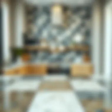 Close-up of various tile materials used in kitchen decor