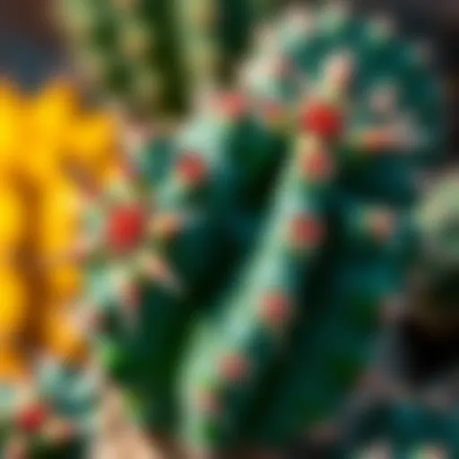 A vibrant close-up of a spiny cactus showcasing its intricate textures and hues