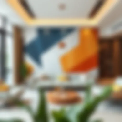 Abstract Geometric Wall Design Abstract geometric wall design in a modern living room