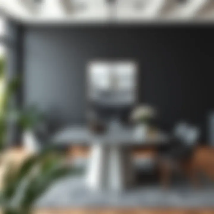 Contemporary dining area with anthracite gray walls