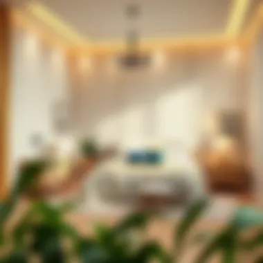 Elegant bedroom featuring light-colored wallpaper for a serene atmosphere