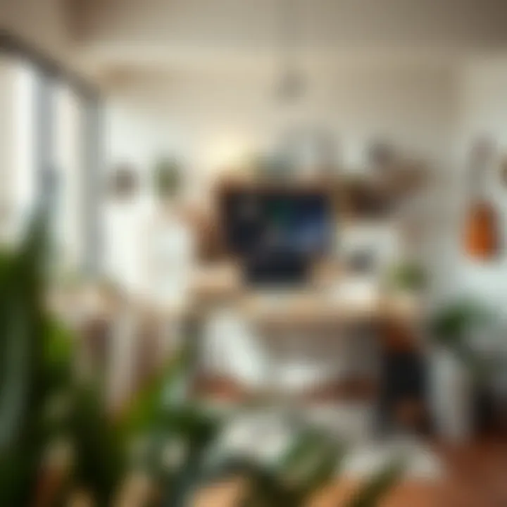 Bright home office with creative setup