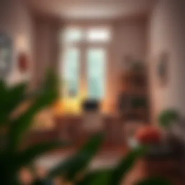 Inviting Workspace with Natural Elements Cozy home office with warm lighting and plants