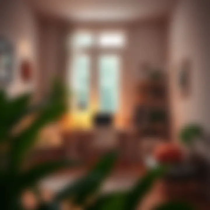 Inviting Workspace with Natural Elements Cozy home office with warm lighting and plants