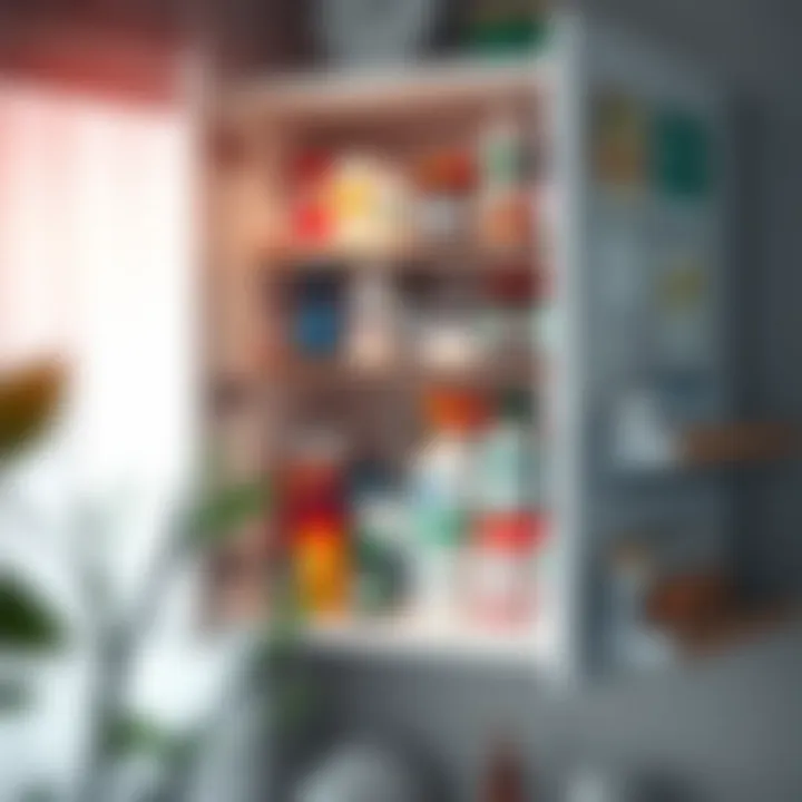A stylish homemade medicine cabinet showcasing organized health products.