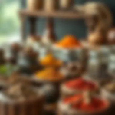 An assortment of spices in rustic containers ready for flavor enhancement