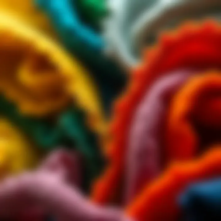 Close-up of felt material in various colors