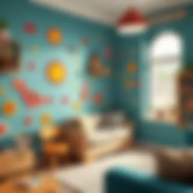 Colorful wall stickers enhancing a vibrant atmosphere