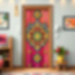 A beautifully crafted door hanger for a teenage room featuring vibrant colors and artistic patterns.