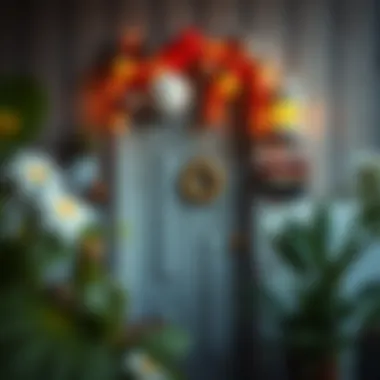 Mixed Materials in Door Decor Unique door decoration made with mixed materials showcasing individuality and style.