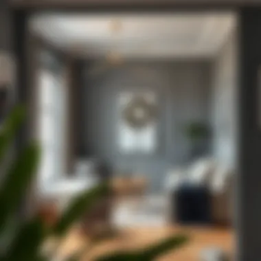 Chic Interior with Grey Walls Stylish room with grey walls and complementary decor