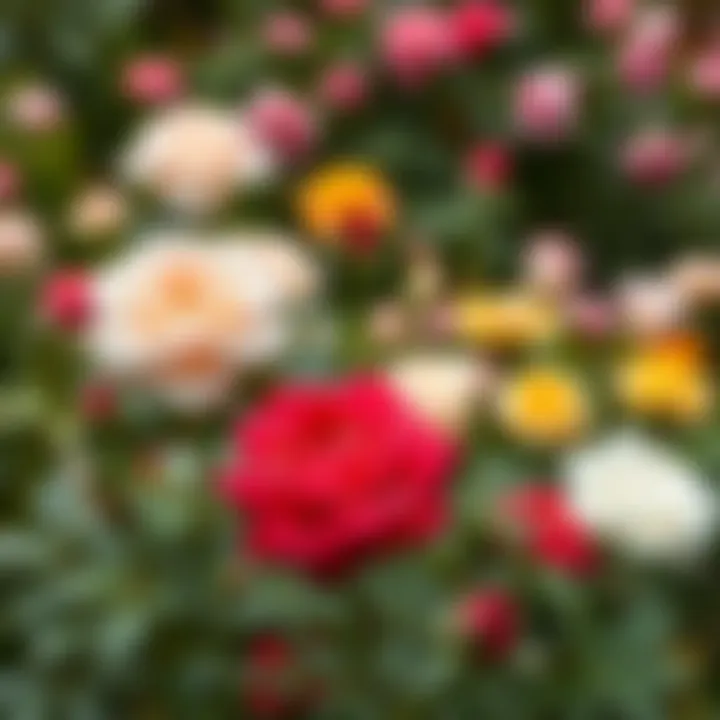 Diverse Rose Varieties in a Serene Garden A selection of different rose varieties in a tranquil garden setting.