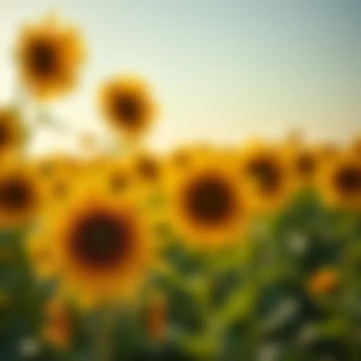 Vibrant field of sunflowers growing in summer
