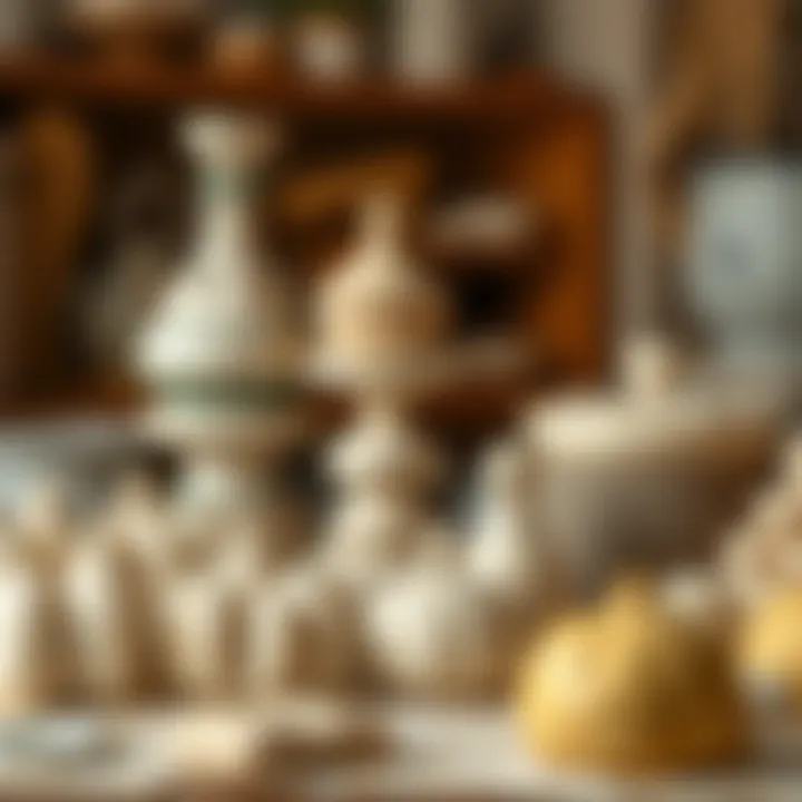 Finished ceramic dough creations displayed artistically