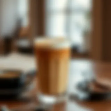 Elegant glass of iced coffee with a beautiful latte art