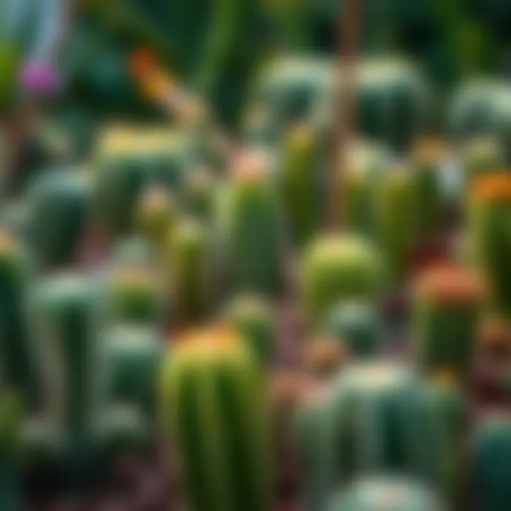 Vibrant Garden of Cacti An assortment of thriving cacti in a garden