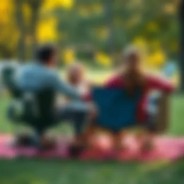 A group of friends enjoying a picnic with foldable camping chairs