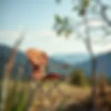 A stylish foldable camping chair set up in a scenic outdoor setting