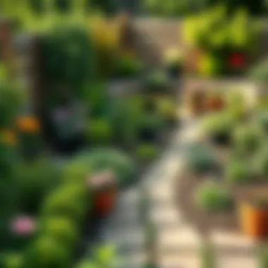 Functional Garden Design An organized garden layout showcasing various plants and pathways.