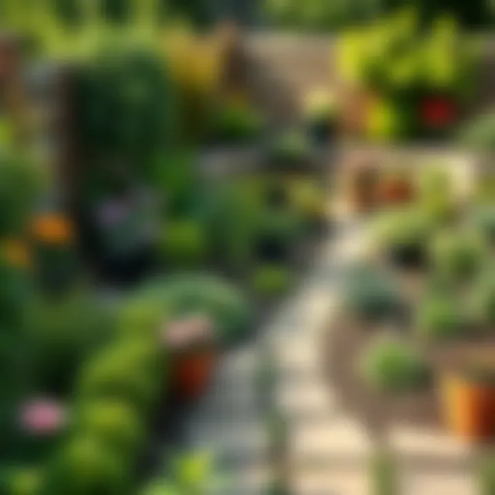 Functional Garden Design An organized garden layout showcasing various plants and pathways.