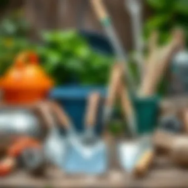 Essential Garden Materials Stylish garden tools and materials arranged neatly.