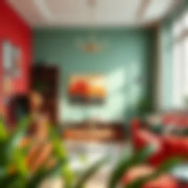 Interior design showcasing red and green decor elements