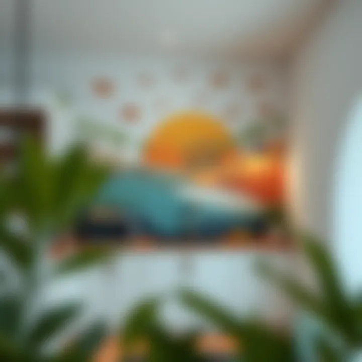 Artistic mural on kitchen wall