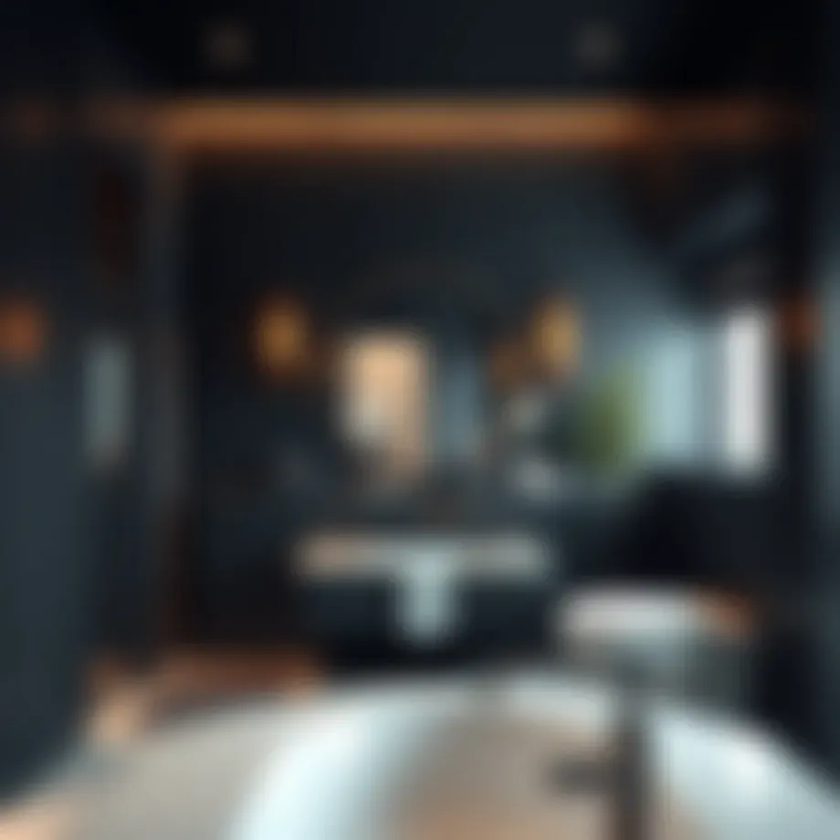 Luxurious dark-themed bathroom with elegant fixtures
