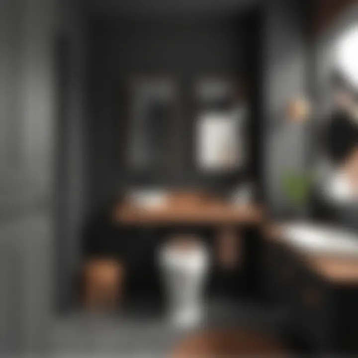 Stylish Bathroom with Dark Colors and Natural Materials Stylish bathroom showcasing a combination of dark colors and natural materials