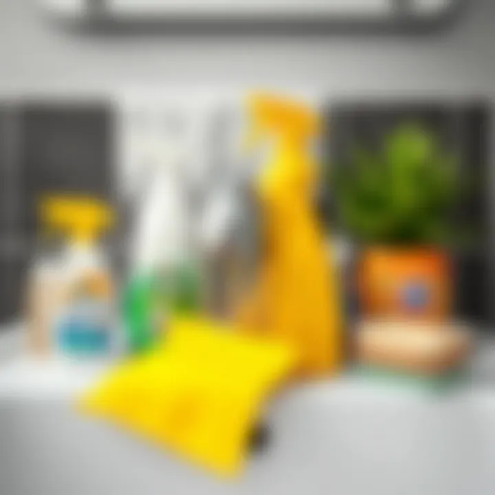 Essential cleaning supplies arranged neatly