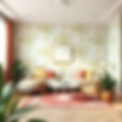 Light and airy living room decorated with pastel wallpaper