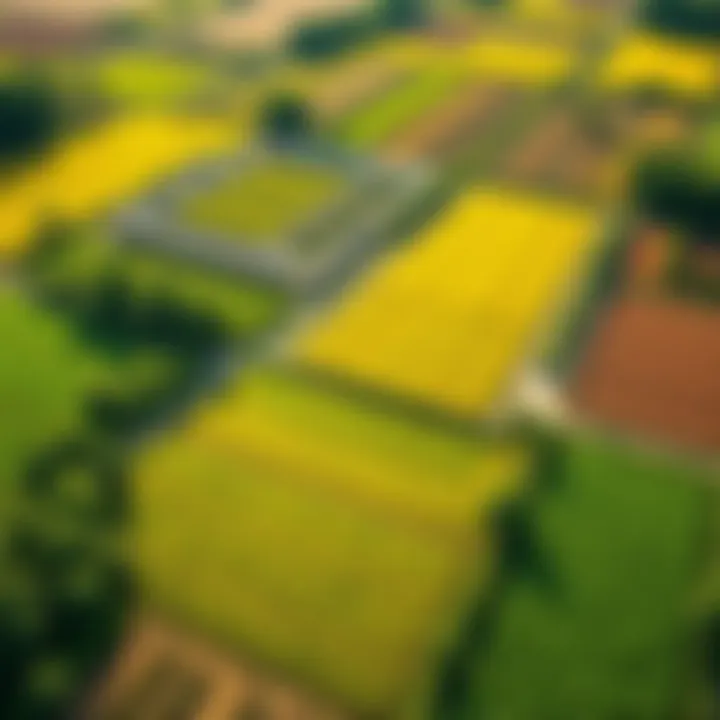 Lush Vegetable Fields from Above Aerial view of lush vegetable fields across different terrains