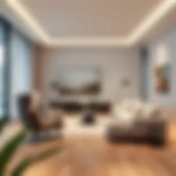 A serene living room showcasing minimalist design with neutral colors.