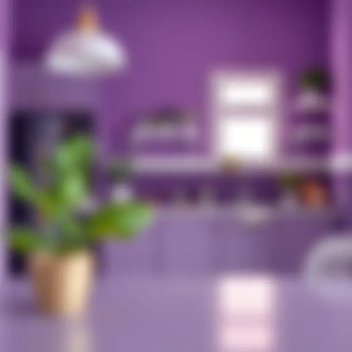 Stylish purple-themed kitchen with functional elements