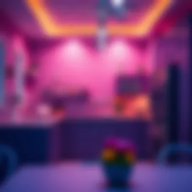 Atmospheric lighting enhancing purple kitchen aesthetics