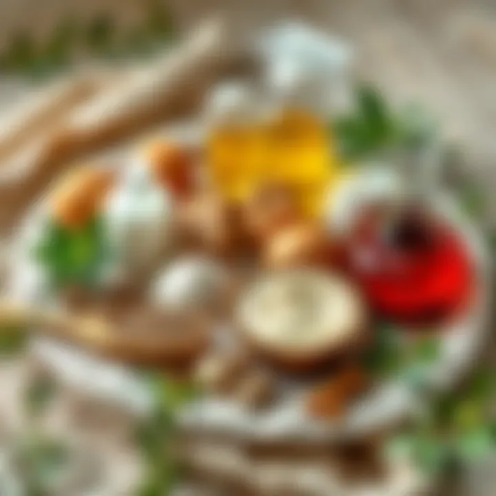 Ingredients of natural cleaning products laid out on a natural fabric