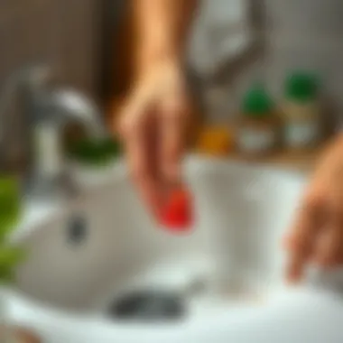 Natural Drain Cleaning Solutions A person using natural ingredients for drain cleaning