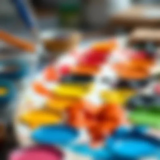 A palette filled with vibrant oil paint colors